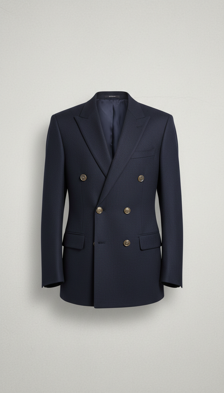 Navy Wool Double-Breasted Blazer